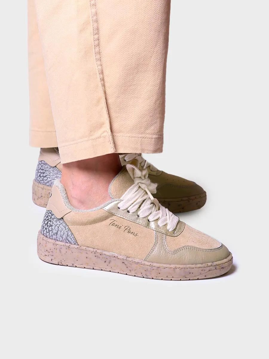 Women's sneaker in suede and leather in Beige - ALEXANDRA