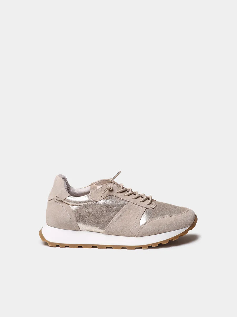 Zapatillas deportivas de piel metalizada y serraje para mujer