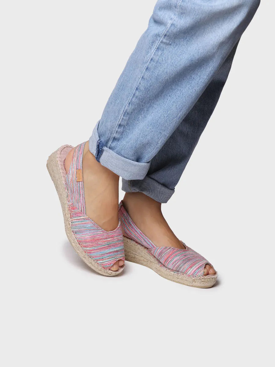 alpargatas mujer - Alpargata peep toe de mujer con cuña y tejido rayado | BERI-RG - Toni Pons