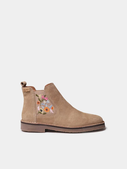 Botines mujer - Botín en serraje con bordados florales para mujer | BISBAL - Toni Pons