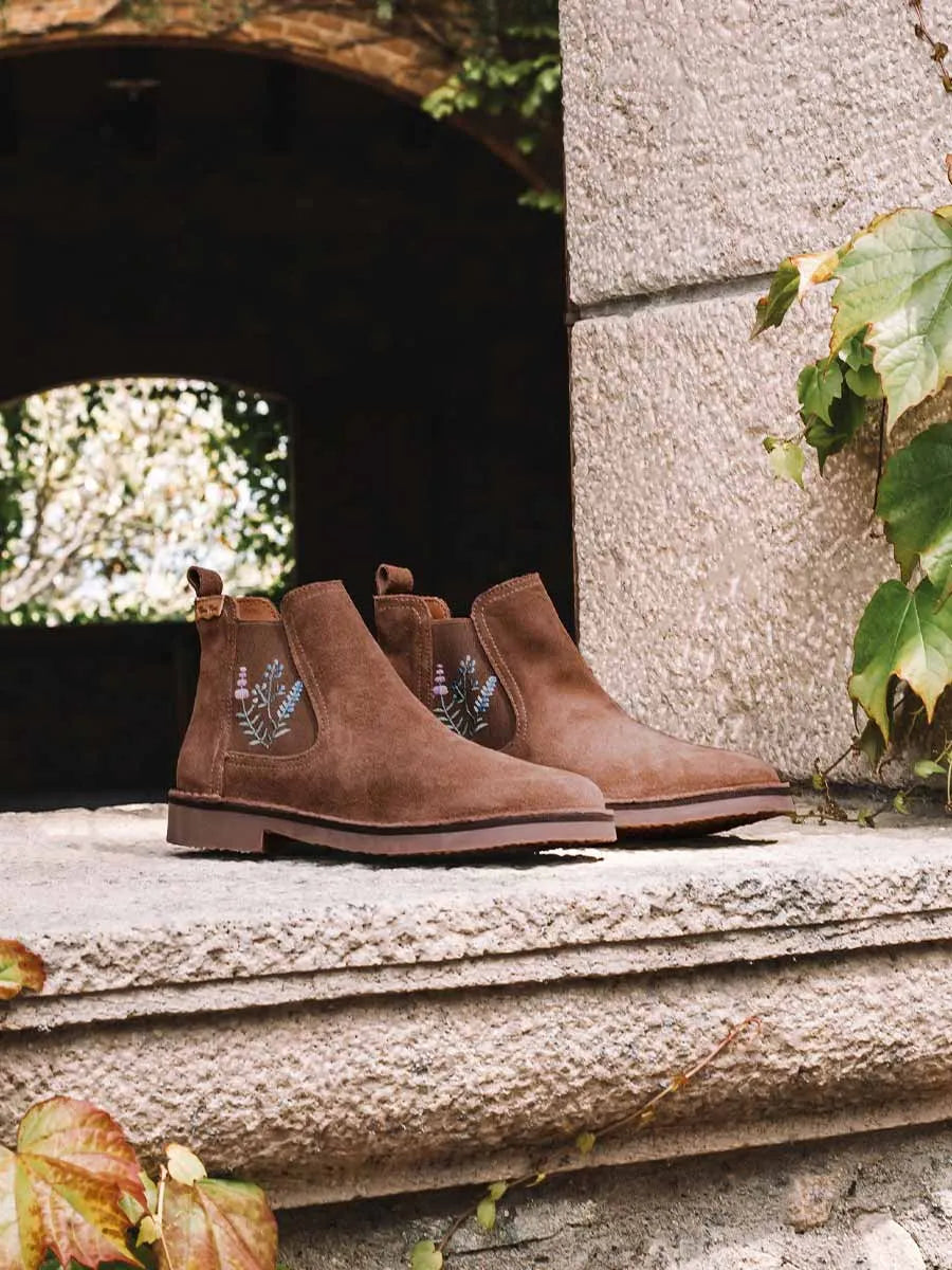 Botines mujer - Botín en serraje con bordados florales para mujer | BISBAL - Toni Pons