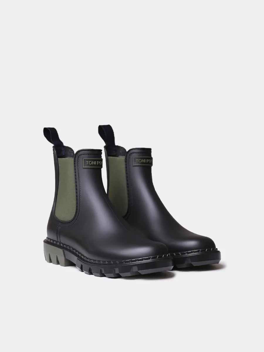 Women's rain boots with animal print side elastic bands