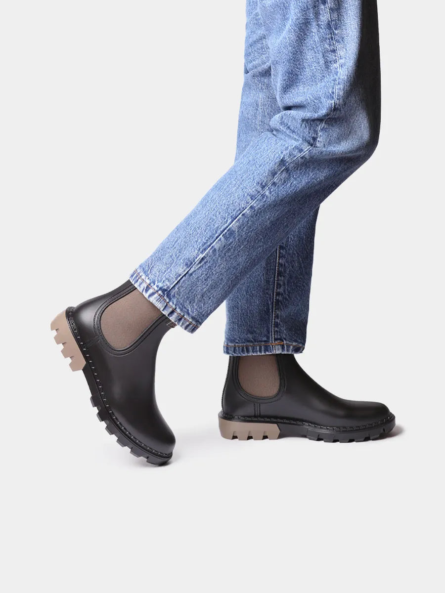 Women's rain boots with animal print side elastic bands