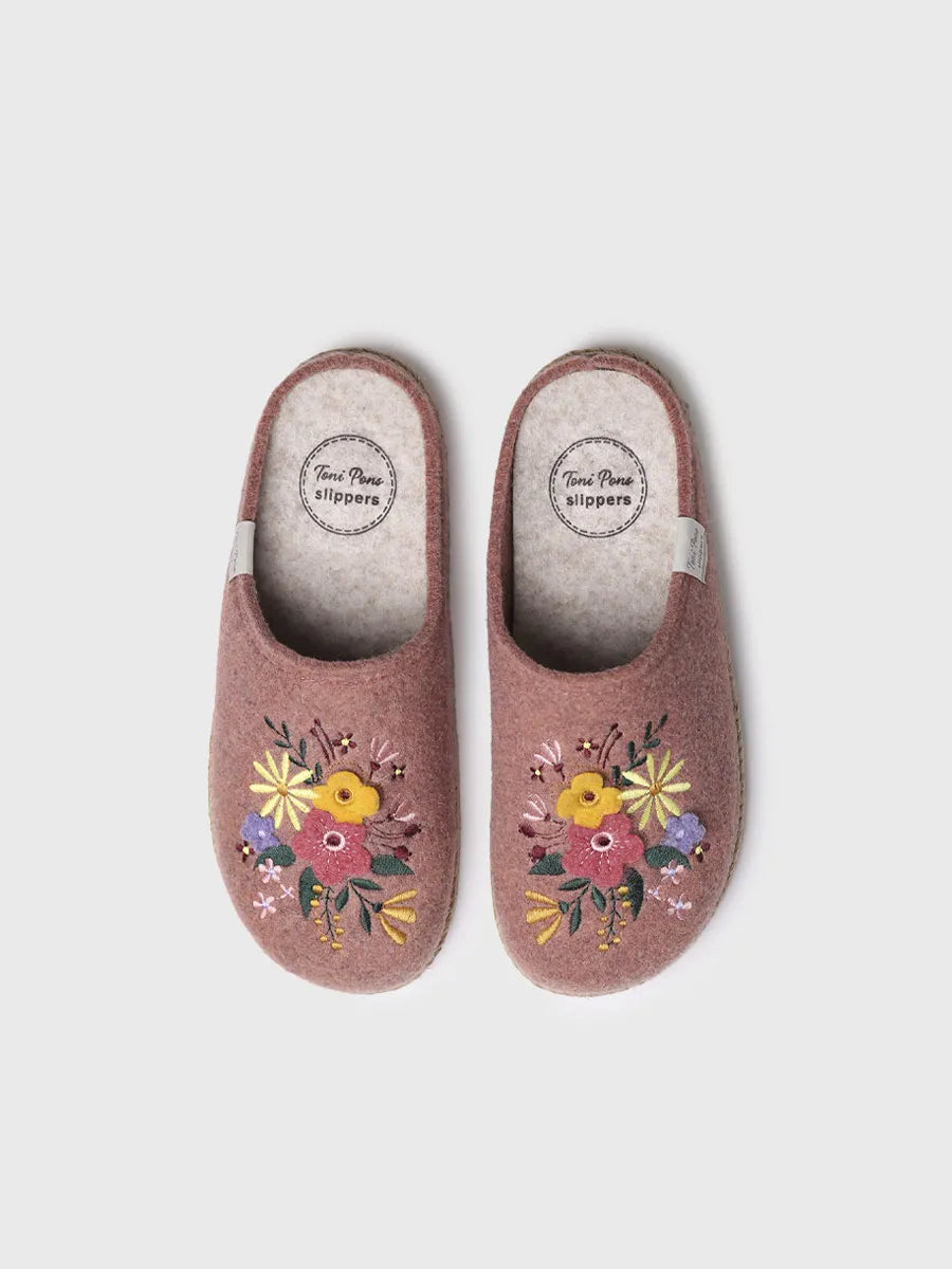 zapatillas de casa mujer - Slippers para mujer en fieltro con flores | DELI-EF - Toni Pons