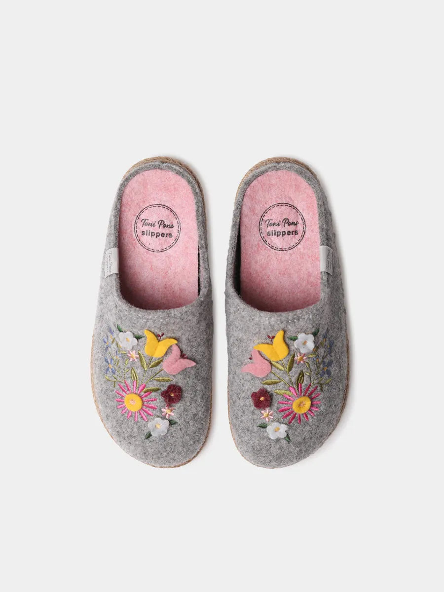 Zapatillas de casa mujer - Slippers para mujer en fieltro con flores | DELI-EF  - Toni Pons