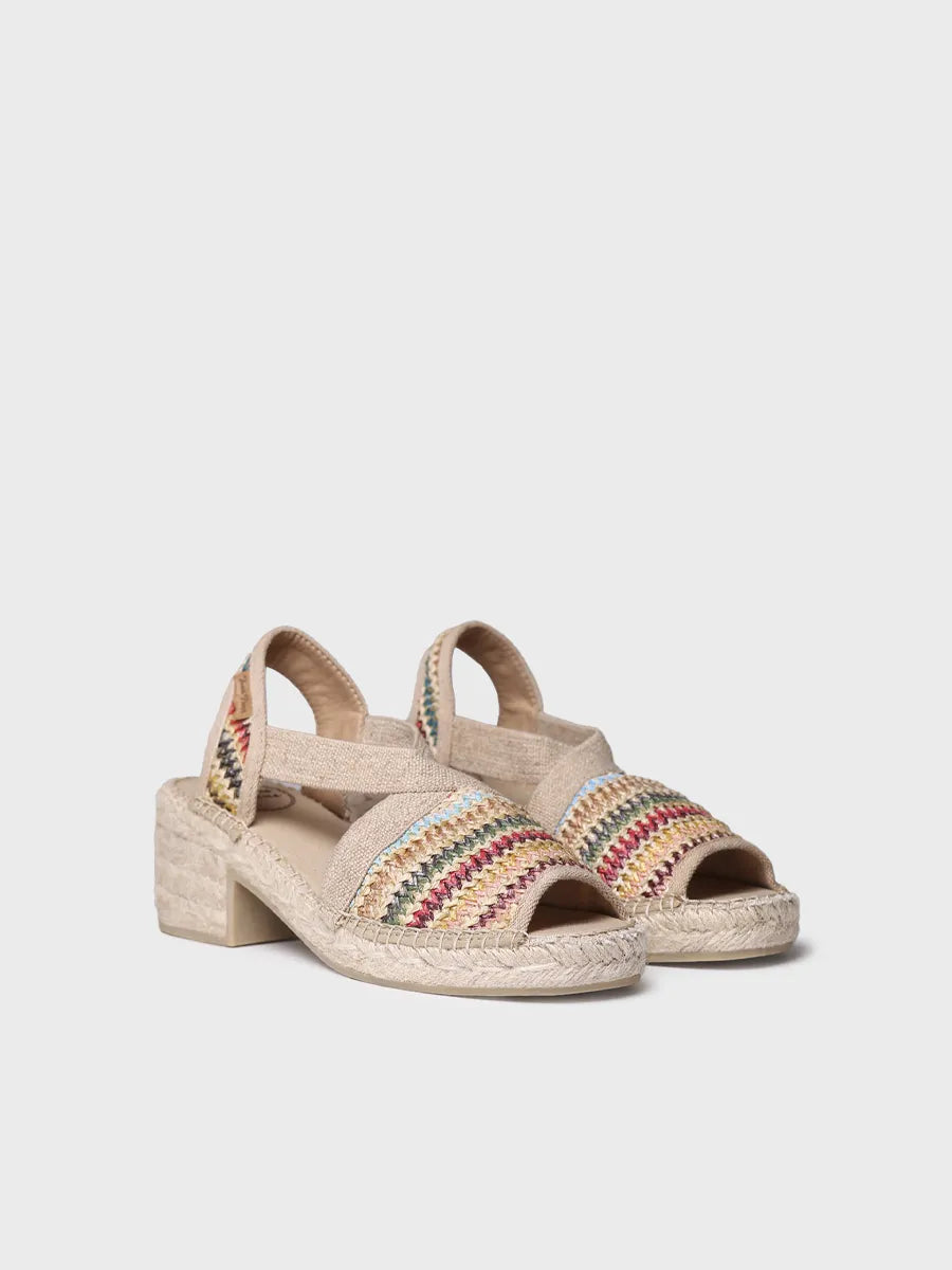 alpargatas mujer - Alpargata de mujer en rafia multicolor con tacón ancho | DELMI-MA - Toni Pons