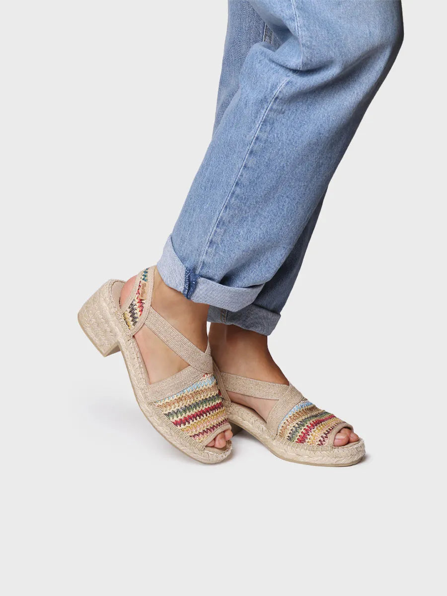 alpargatas mujer - Alpargata de mujer en rafia multicolor con tacón ancho | DELMI-MA - Toni Pons
