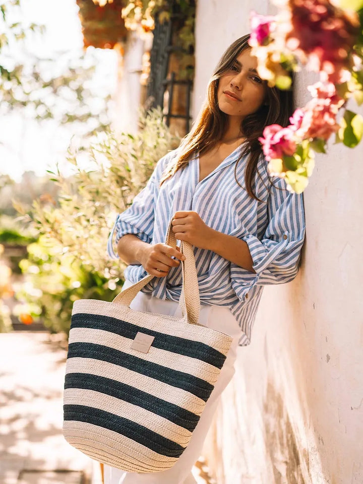 Complementos - Bolso grande de mujer en rafia con rayas marineras | DESI - Toni Pons