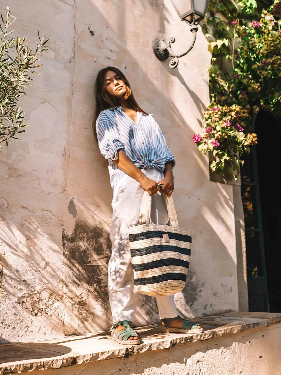 Complementos - Bolso grande de mujer en rafia con rayas marineras | DESI - Toni Pons