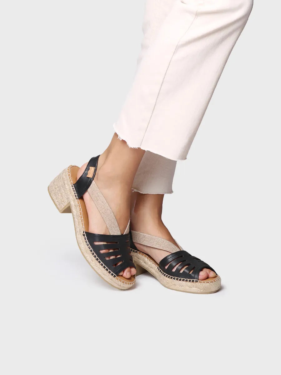 alpargatas mujer - Alpargata de mujer en piel con tacón ancho y elásticos | DIMA  - Toni Pons