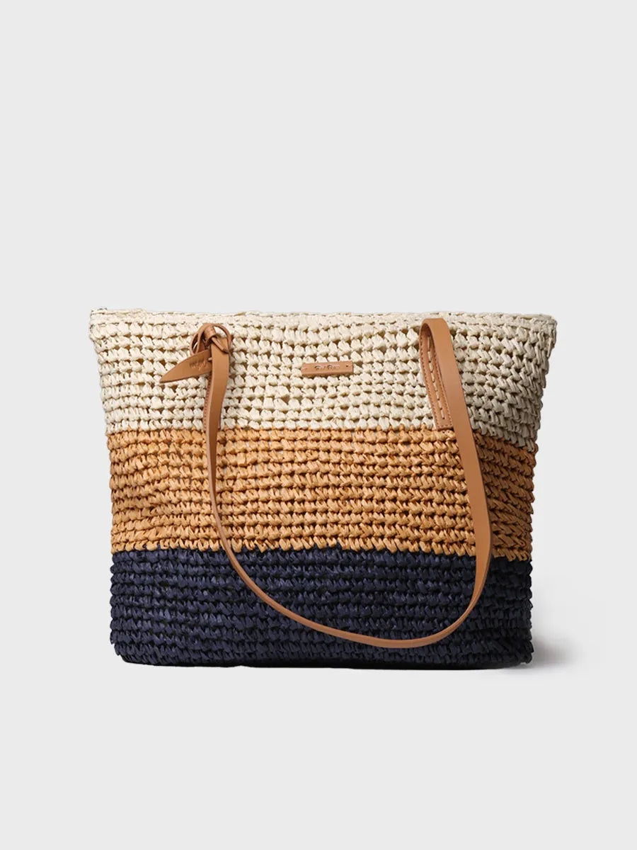 Sac shopping en papier raphia avec fermeture à glissière
