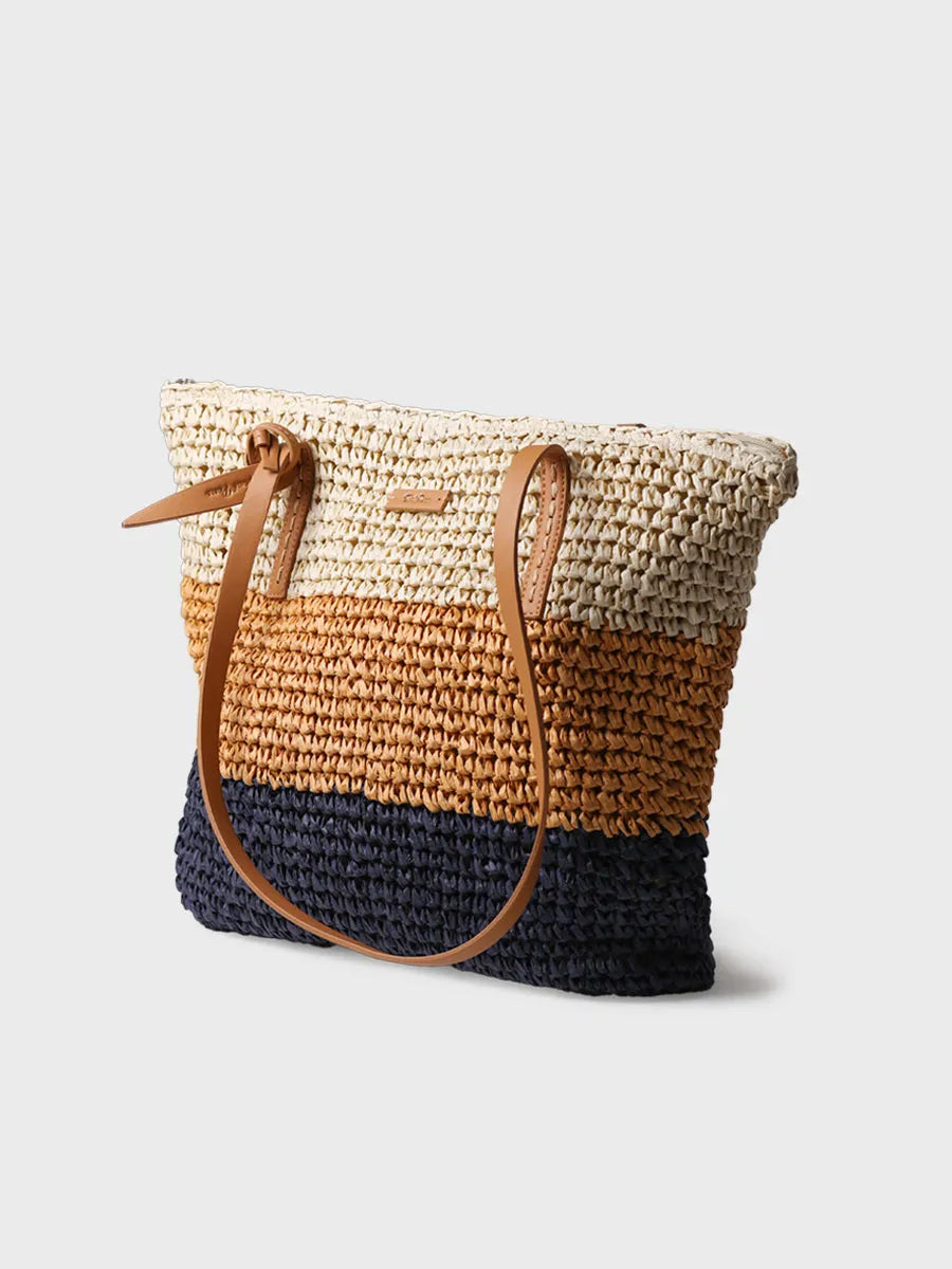 Sac shopping en papier raphia avec fermeture à glissière