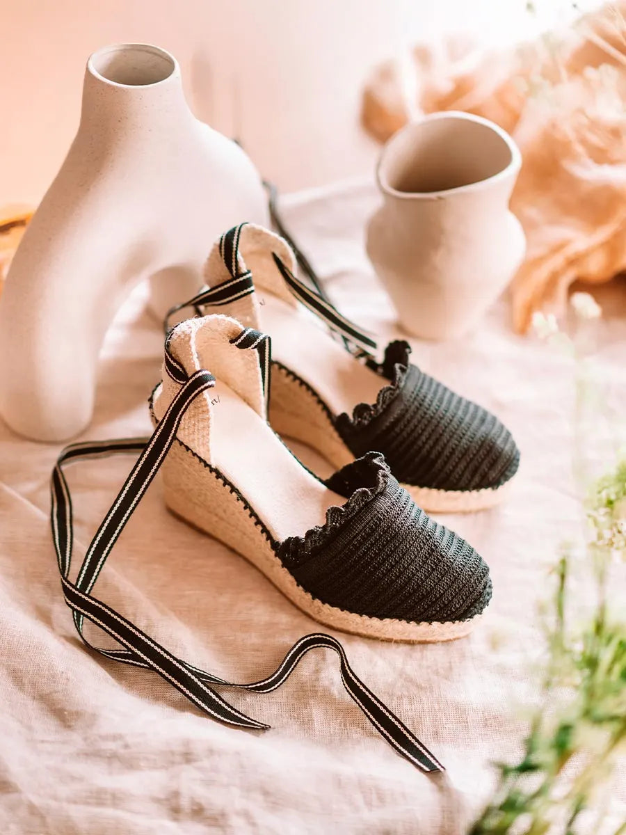 Alpargatas mujer - Alpargata de punto de cuña con cintas para mujer | GALARINA - Toni Pons
