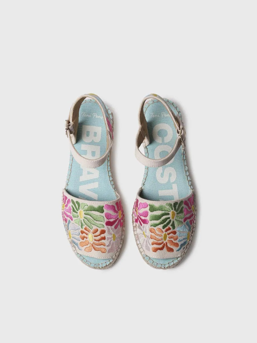 alpargatas mujer - Sandalia plana de mujer con bordado multicolor | GARBET - Toni Pons