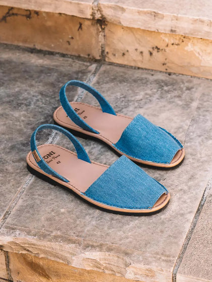 zapatillas hombre - Abarca de hombre en denim con planta de piel | GRAU-TX - Toni Pons