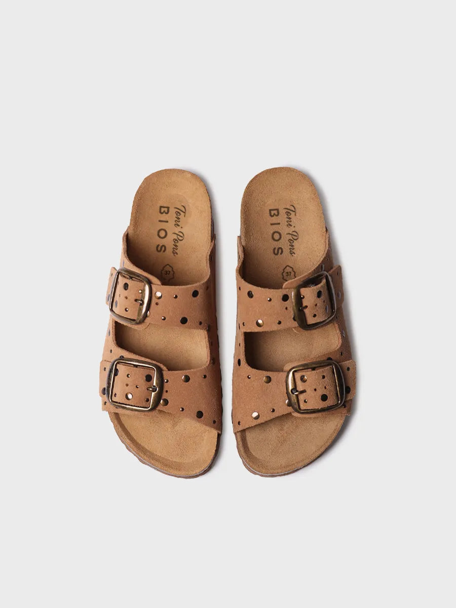 zapatillas mujer - Sandalia BIO de mujer en serraje con hebillas y tachuelas | GRETEL - Toni Pons
