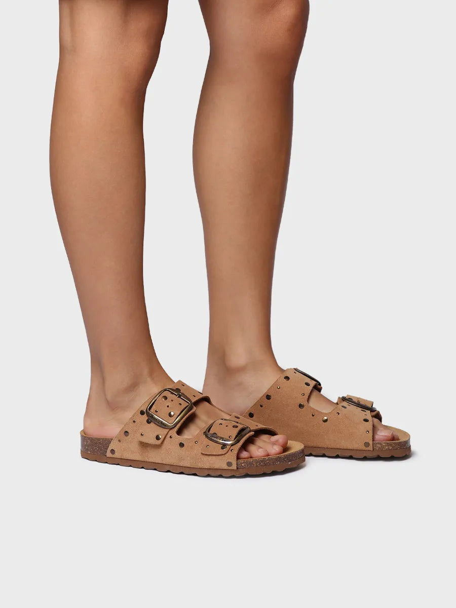 zapatillas mujer - Sandalia BIO de mujer en serraje con hebillas y tachuelas | GRETEL - Toni Pons