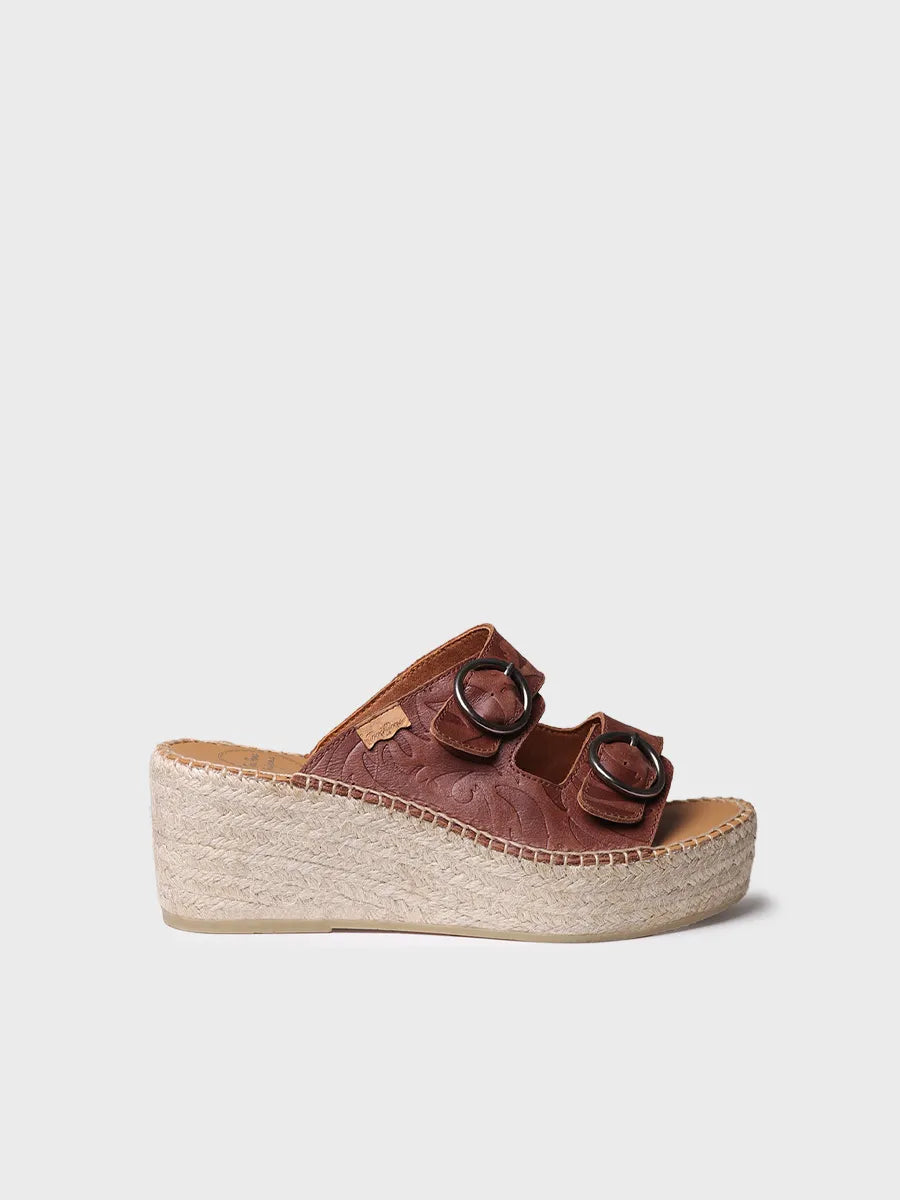 zapatillas mujer - Alpargata destalonada de mujer en piel con cuña de yute | IDOIA - Toni Pons
