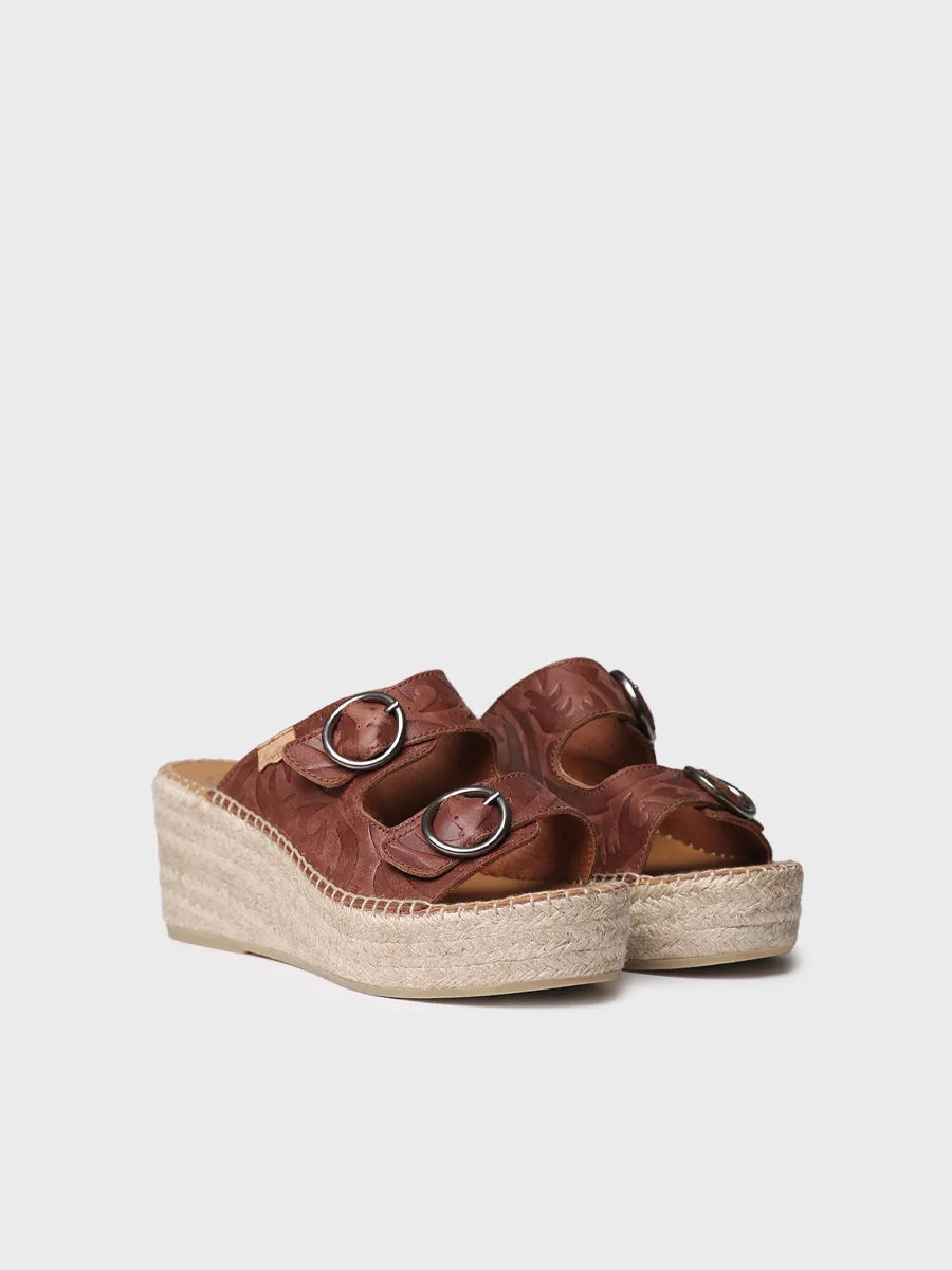 zapatillas mujer - Alpargata destalonada de mujer en piel con cuña de yute | IDOIA - Toni Pons