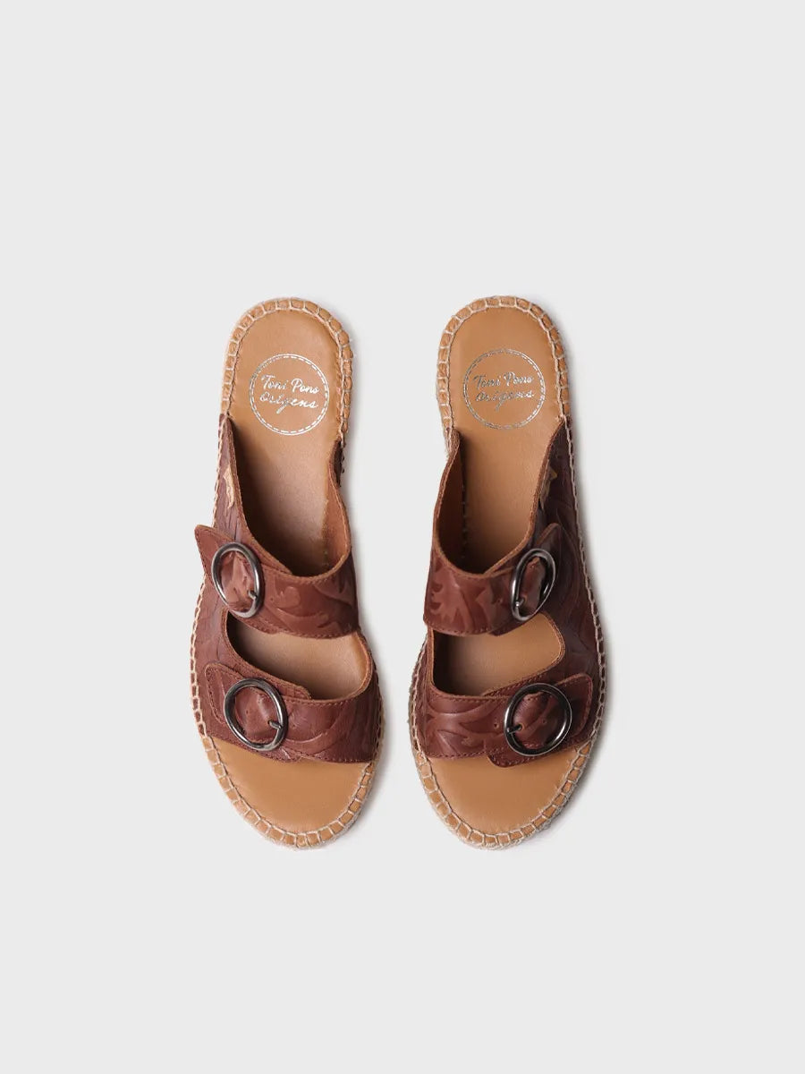 zapatillas mujer - Alpargata destalonada de mujer en piel con cuña de yute | IDOIA - Toni Pons