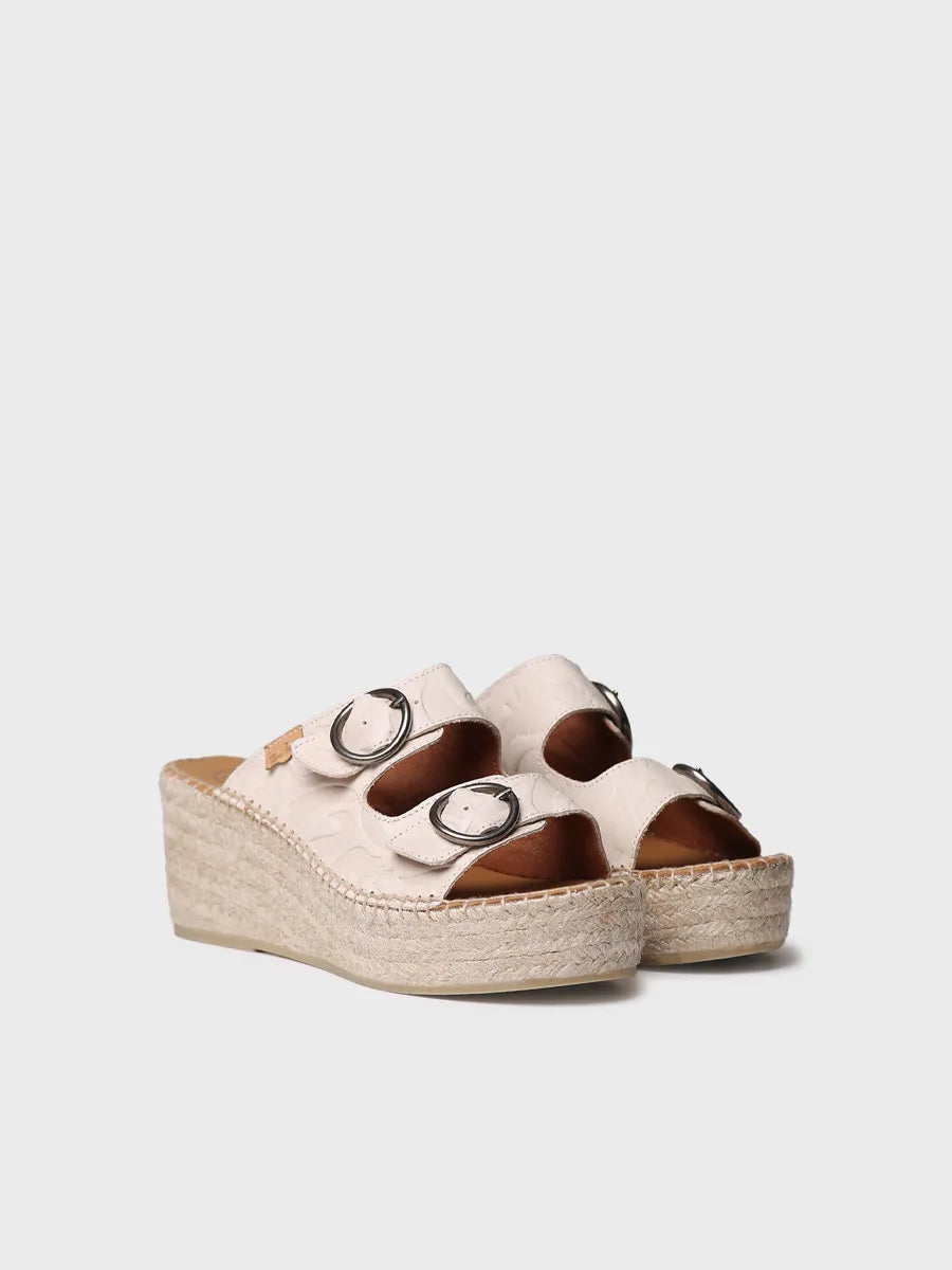Backless women's espadrille in leather with jute wedge