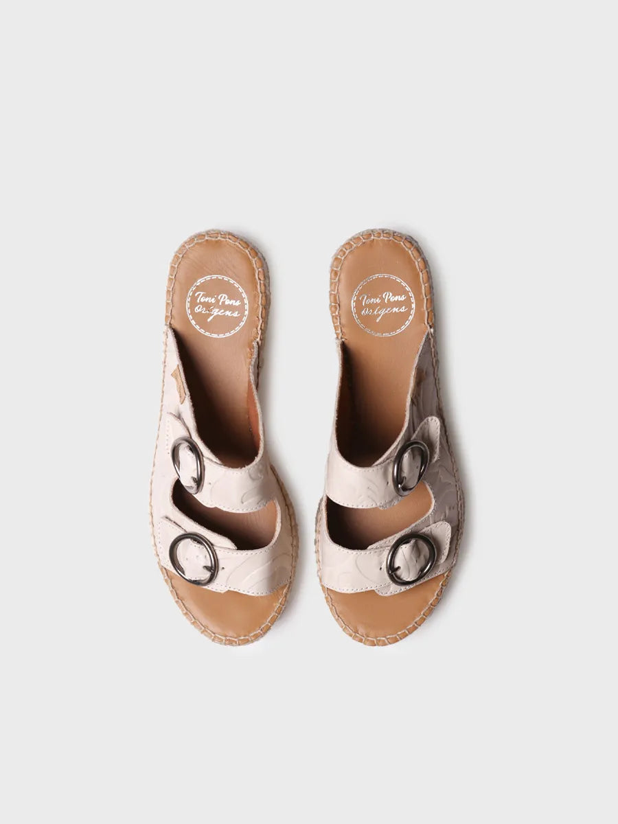 Backless women's espadrille in leather with jute wedge