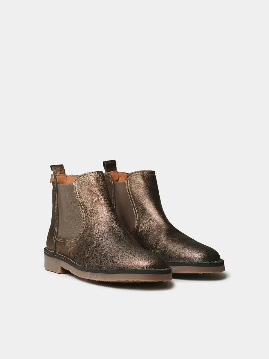 Women’s leather ankle boots with striped elastic