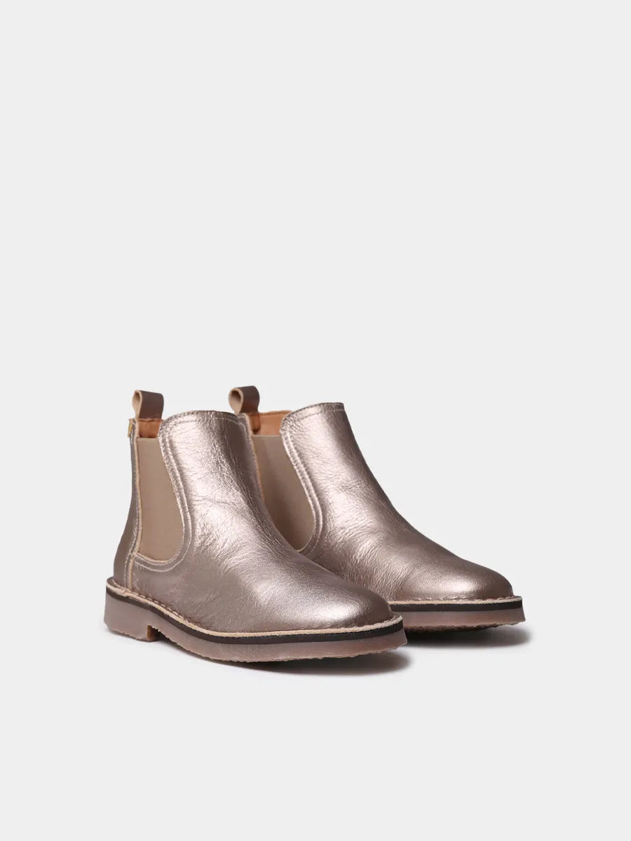 Women’s leather ankle boots with striped elastic
