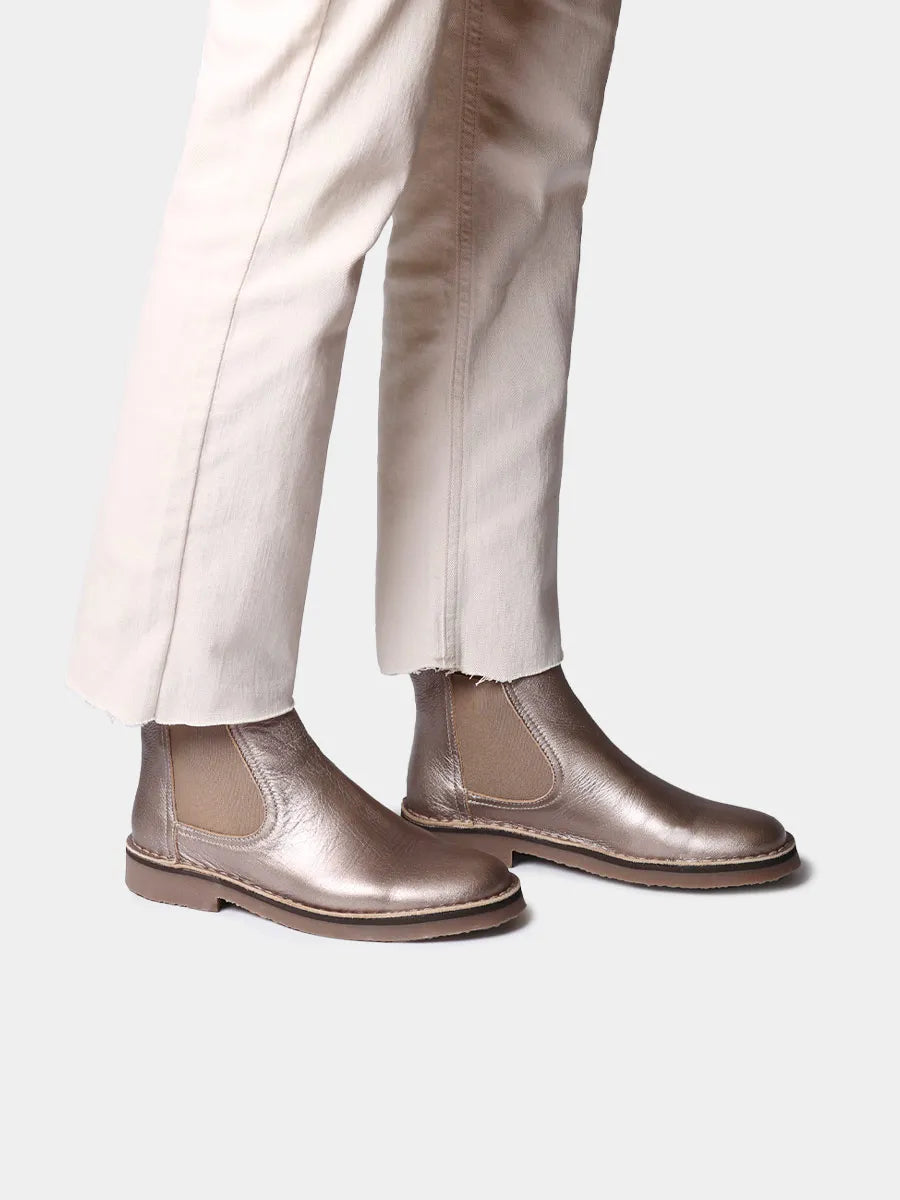 Women’s leather ankle boots with striped elastic