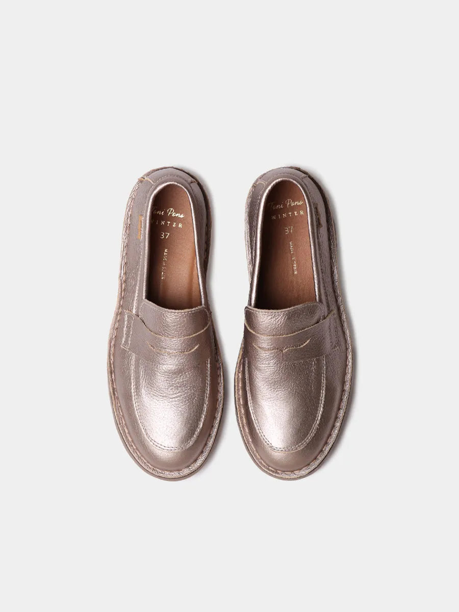 Zapatos con cordones mujer - Mocasín de mujer en piel metalizada | IVANA-AT - Toni Pons