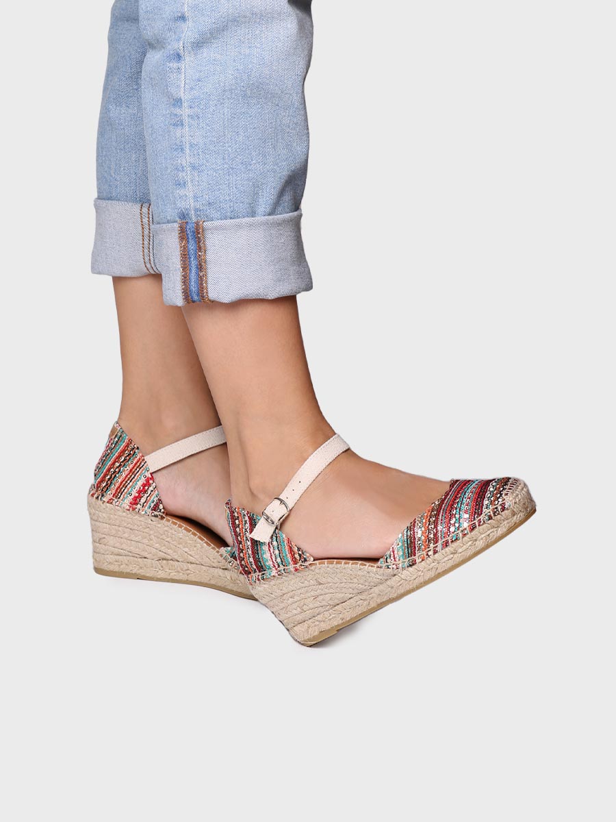 Alpargata mujer - Alpargata de cuña de mujer en tejido multicolor - Toni Pons