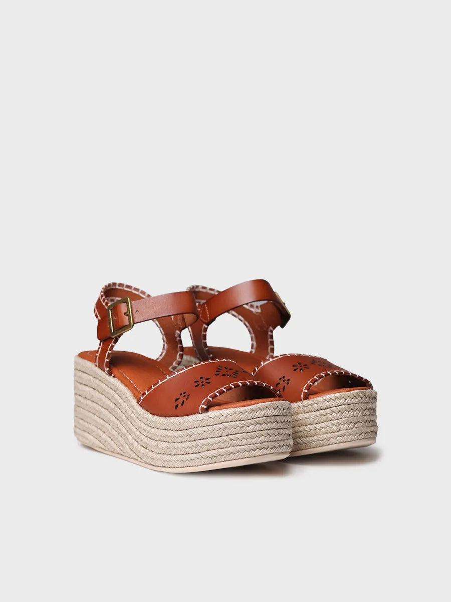 zapatillas mujer - Alpargata de mujer en piel con plataforma de yute y hebilla | JOANA - Toni Pons