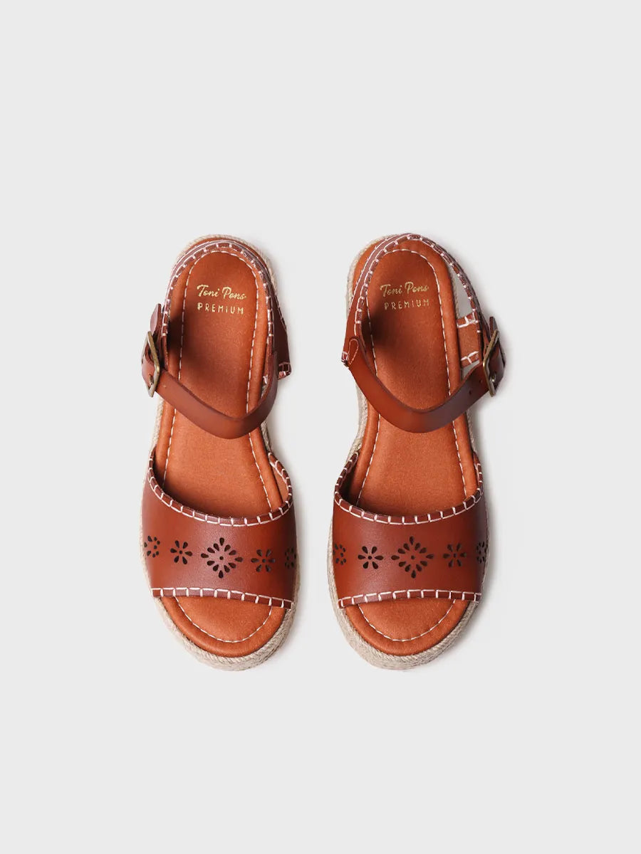 zapatillas mujer - Alpargata de mujer en piel con plataforma de yute y hebilla | JOANA - Toni Pons