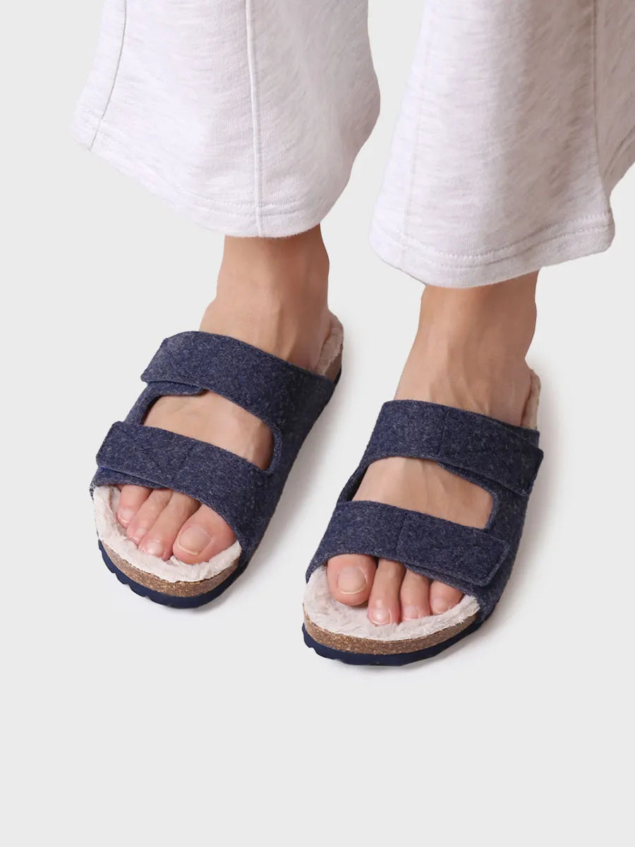 Offener Damenpantoffel aus Filz und Schaffell - LIZY