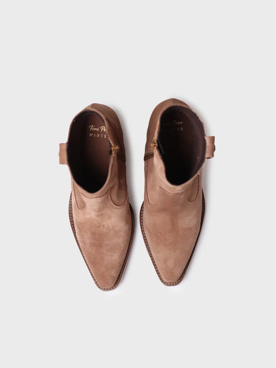 Botín para mujer en serraje en color café - LORETTA-SY