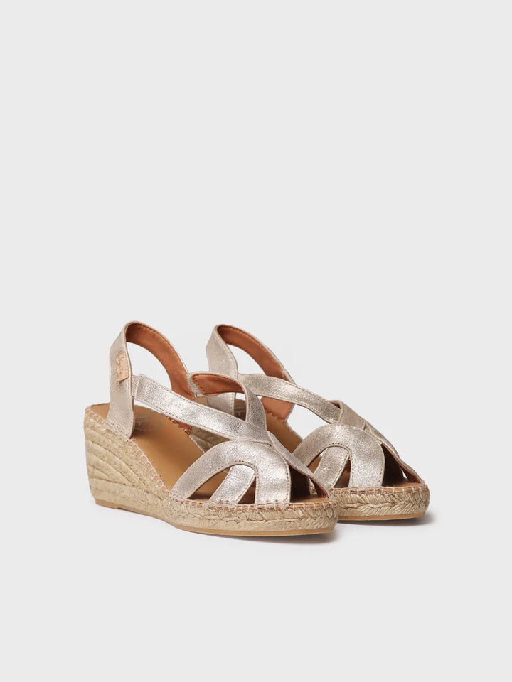 zapatillas mujer - Alpargata de mujer en piel metalizada con cuña y elásticos | LUCIA-AS - Toni Pons