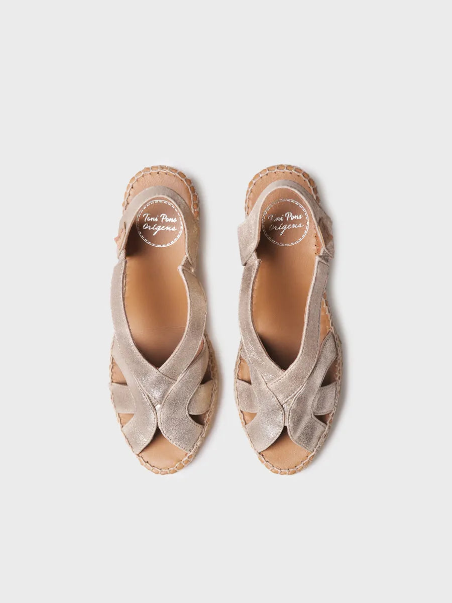 Espadrilles compensées pour femme et cuir métallisé avec élastiques