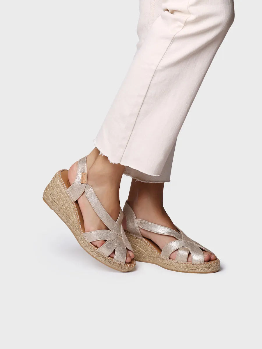 Espadrilles compensées pour femme et cuir métallisé avec élastiques