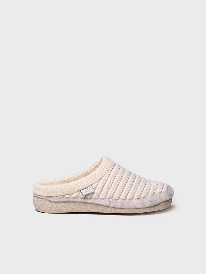 zapatillas de casa mujer - Zapatilla tipo zueco para mujer en fieltro y pelo sintético en Crudo | MALU-OD - Toni Pons