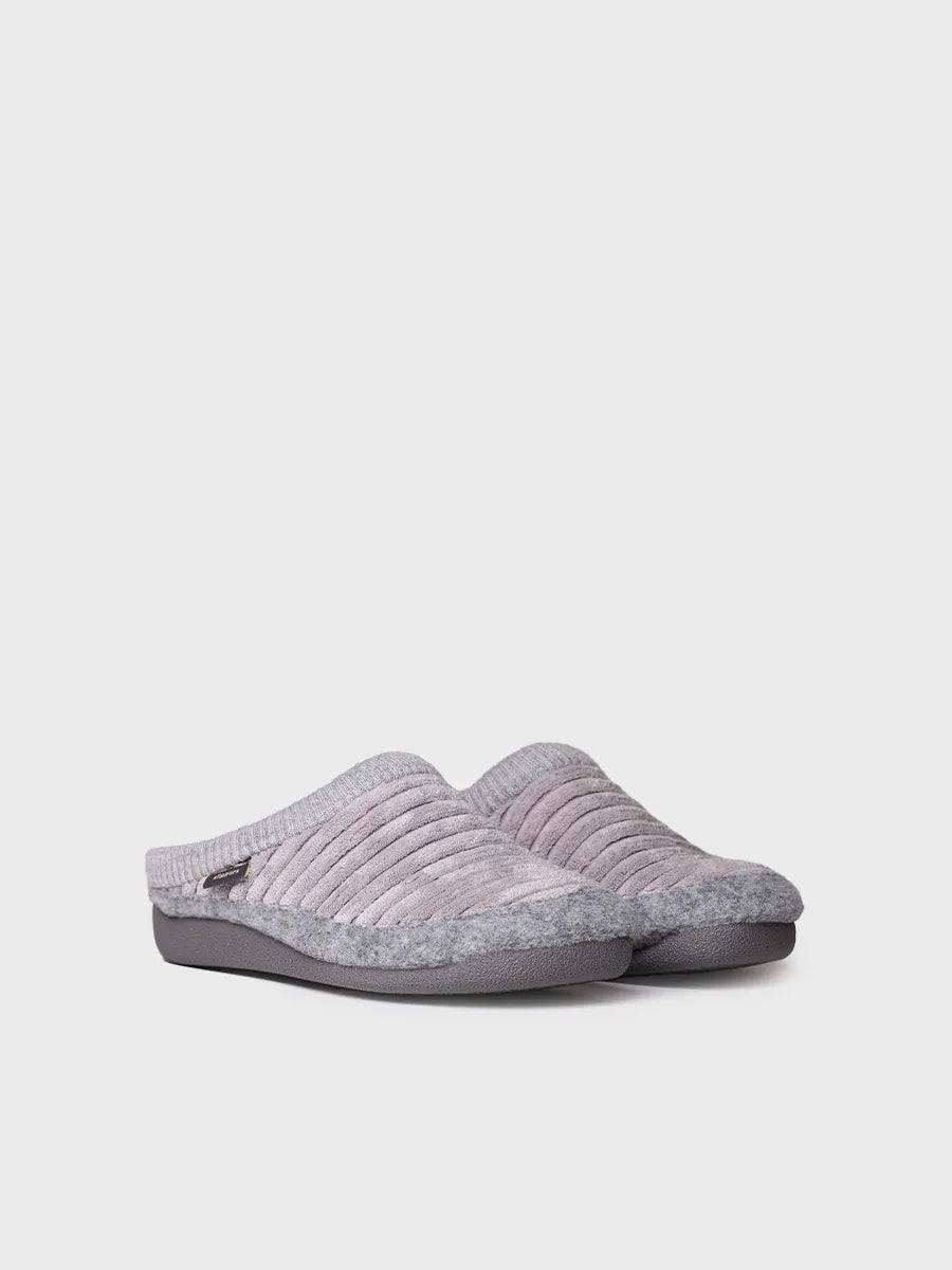 zapatillas de casa mujer - Zapatilla tipo zueco para mujer en fieltro y pelo sintético en Crudo | MALU-OD - Toni Pons
