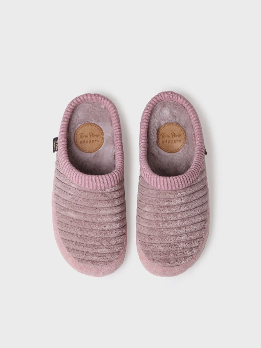 zapatillas de casa mujer - Zapatilla tipo zueco para mujer en fieltro y pelo sintético en Crudo | MALU-OD - Toni Pons