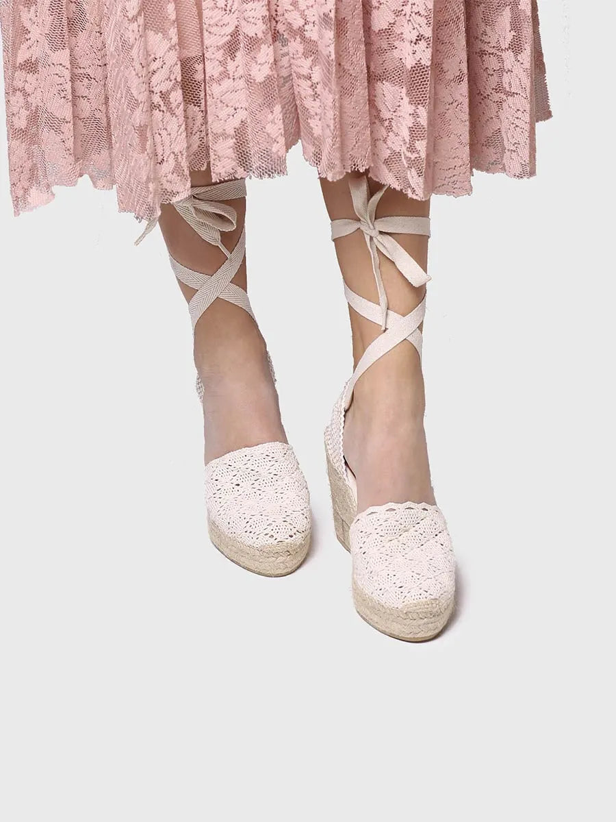 zapatillas mujer - Alpargatas de cuña alta con cintas en color Crudo | MARTINA - Toni Pons