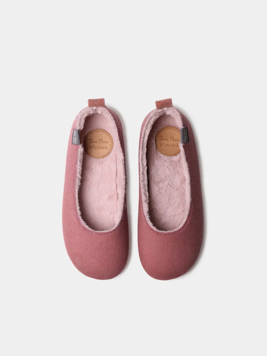 Women's clog-style slipper in faux fur and felt
