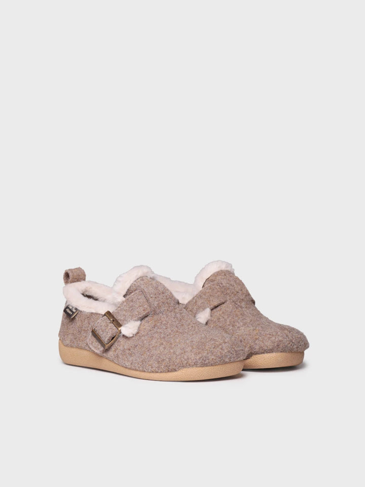 Felt house slipper with buckle for women | MONI-FP