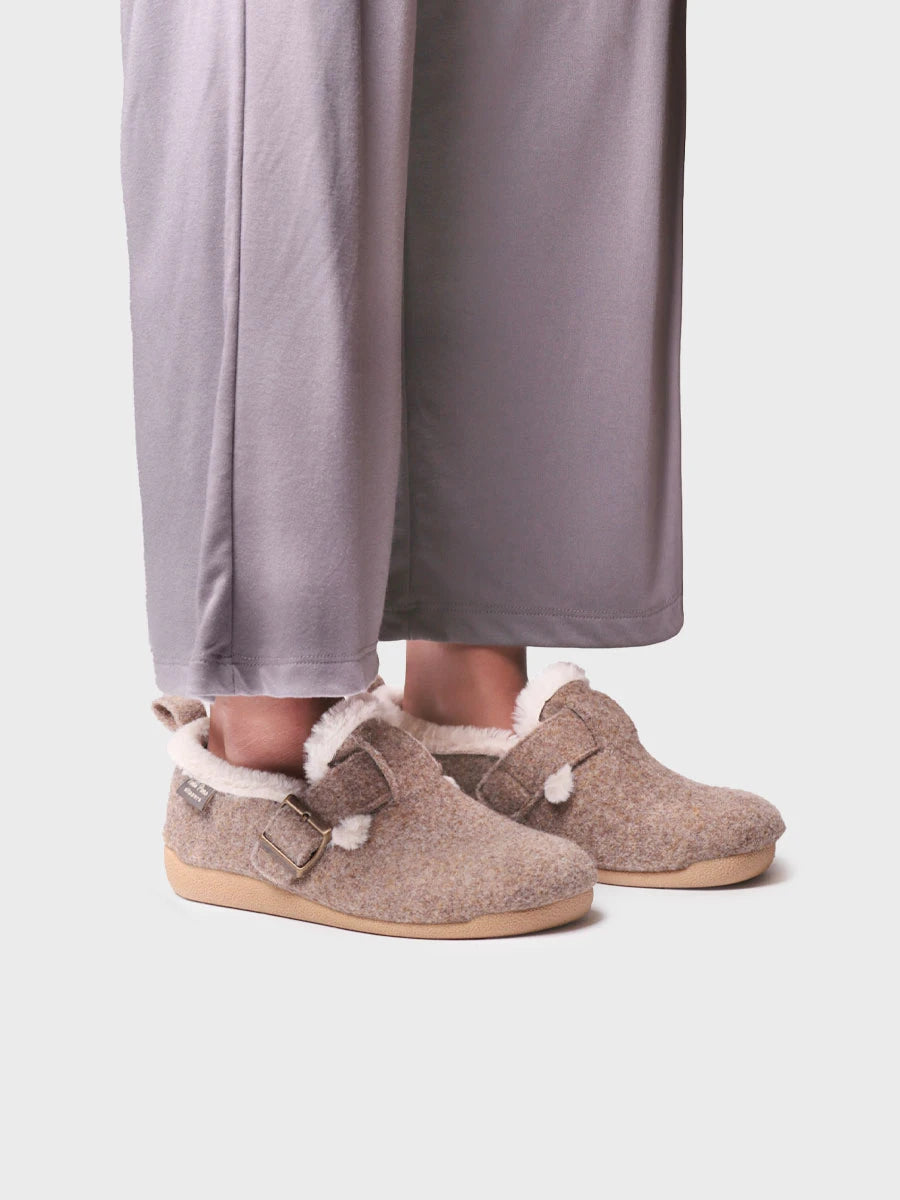 Felt house slipper with buckle for women | MONI-FP