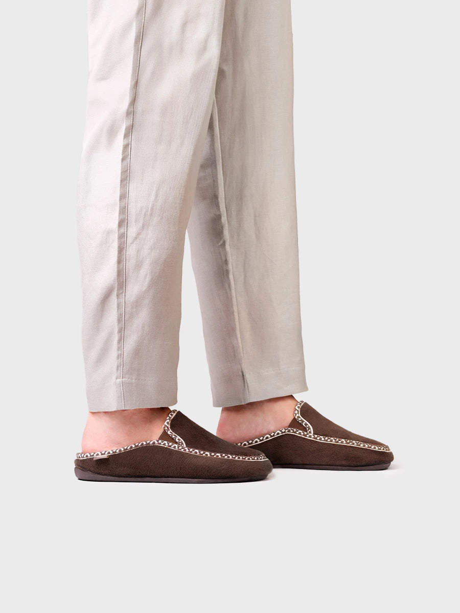 Zapatillas de casa hombre - Slipper abierta en suave pelo sintético con ribete decorativo para mujer | NATAN-VR - Toni Pons