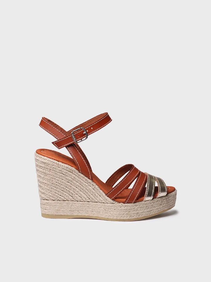 sandalias mujer - Alpargata abierta de mujer en cuero y color platino con cuña | OCTAVIA - Toni Pons