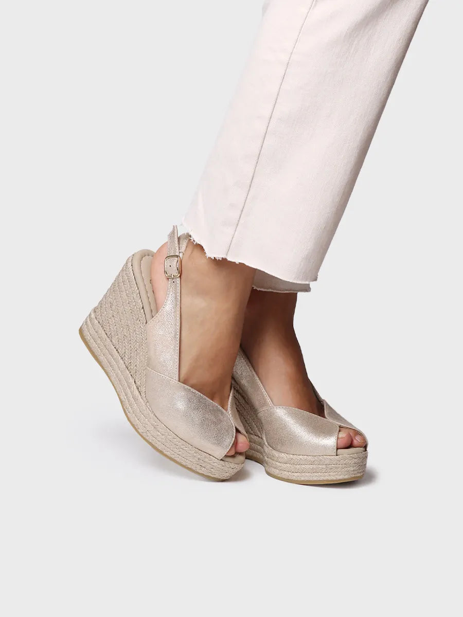 alpargatas mujer - Alpargata peep toe alta de mujer en piel con cuña | OPRAH - Toni Pons