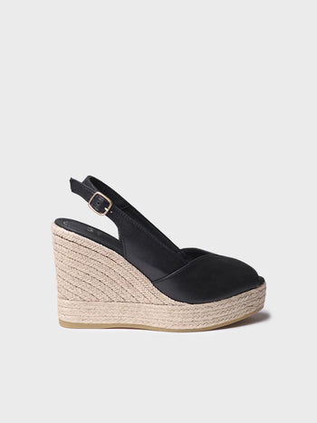 alpargatas mujer - Alpargata peep toe alta de mujer en piel con cuña | OPRAH - Toni Pons
