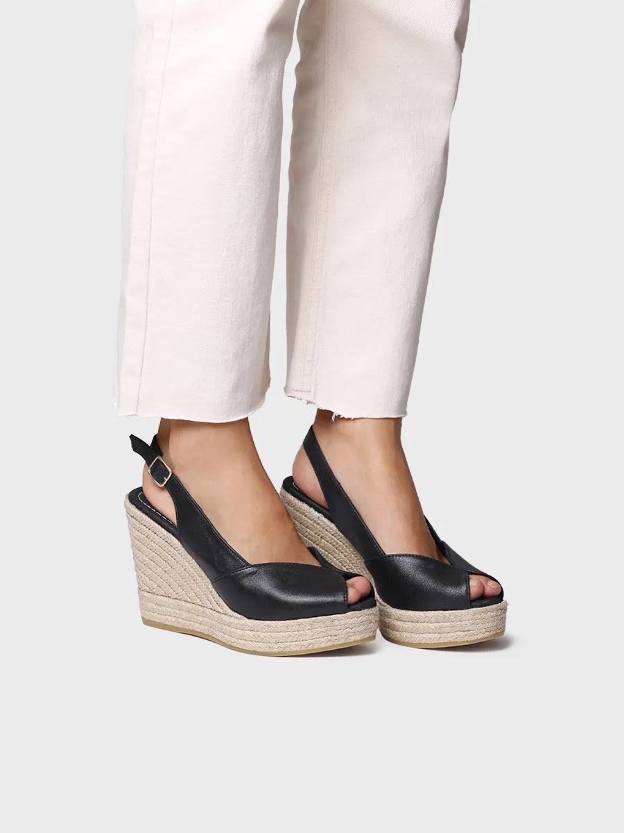 alpargatas mujer - Alpargata peep toe alta de mujer en piel con cuña | OPRAH - Toni Pons